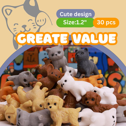 Tiny Dog and Cat Figurines for Kids - Small Animals Toys in Gift Box - Little Pet Toys - Tiny Plastic Toys for Kids Classroom Prizes - 30Pcs - Easter Gifts for Kids