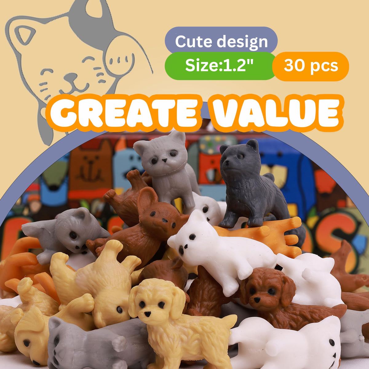 Tiny Dog and Cat Figurines for Kids - Small Animals Toys in Gift Box - Little Pet Toys - Tiny Plastic Toys for Kids Classroom Prizes - 30Pcs - Easter Gifts for Kids