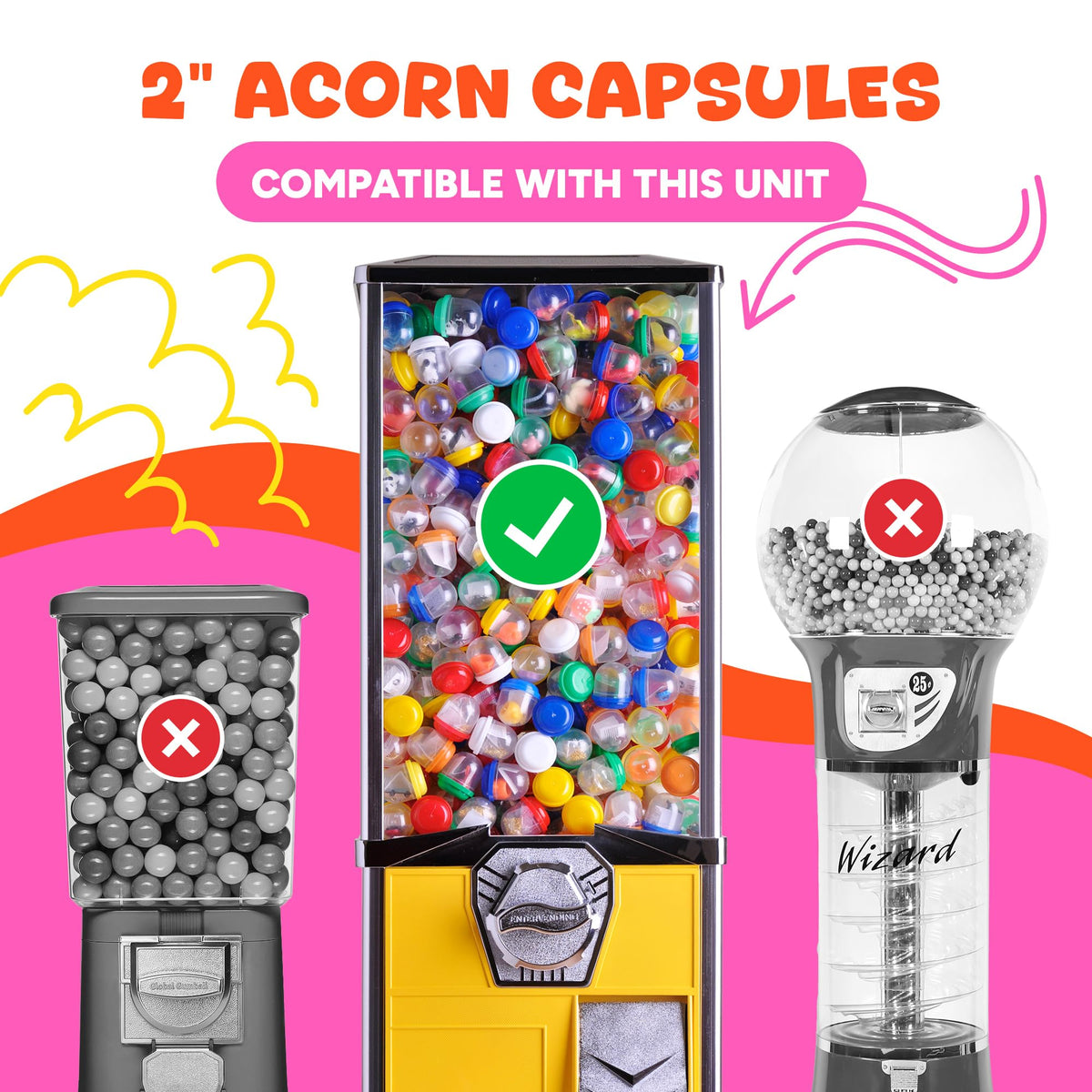 Capsule Vending Machine Translucent Orange Acorn Capsules Empty 50 pcs 2 inch - Gumball Machine Capsules Bulk Party Favors DIY Containers - Easter Basket Stuffers Gifts Pinata Stuffers
