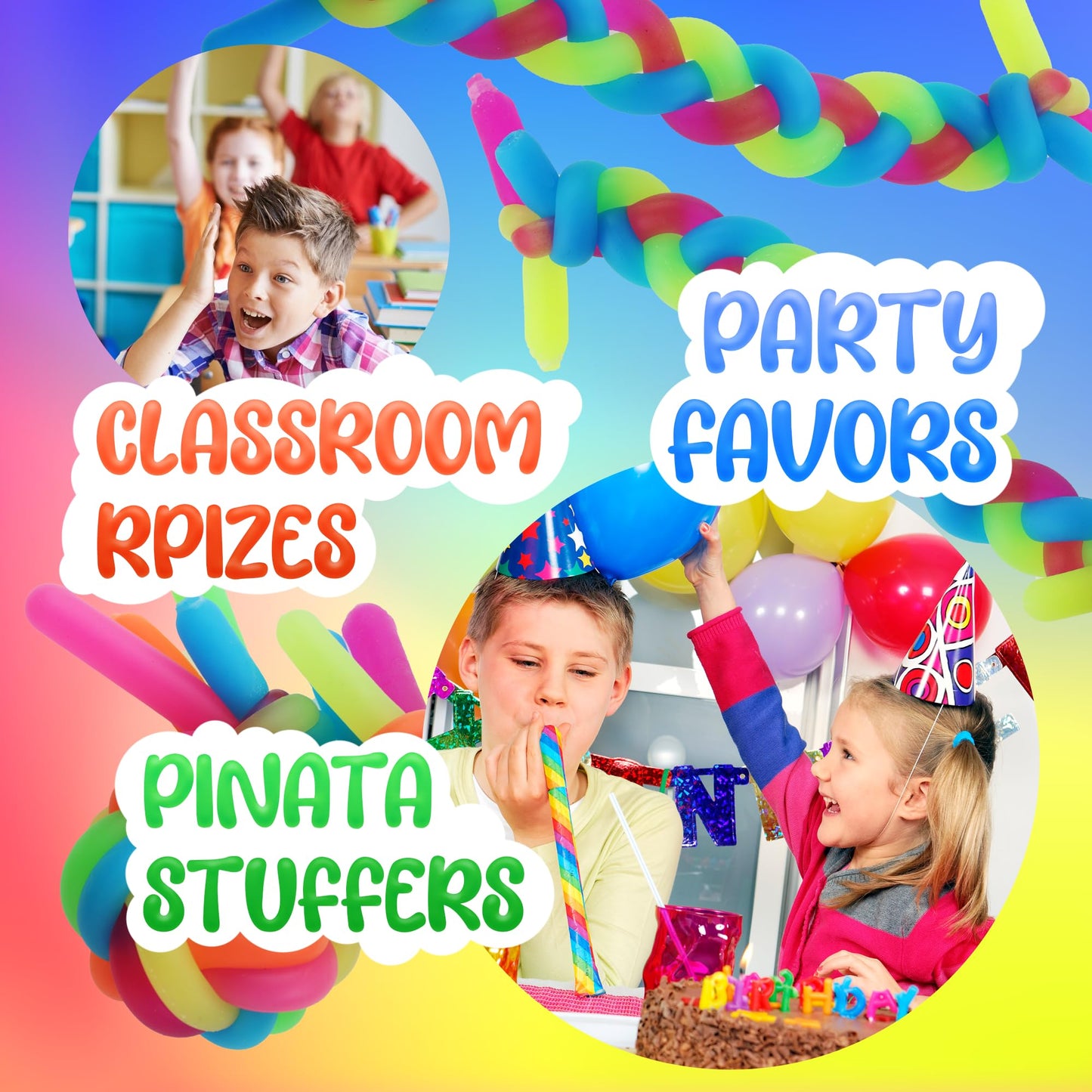 Monkey Noodles - 10 Stretchy Sensory Toys for Kids and Toddlers - Autism Sensory Products - Stretchy String - Party Favors for Kids - Treasure Box Toy for Classroom - Easter Fillers - Yellow