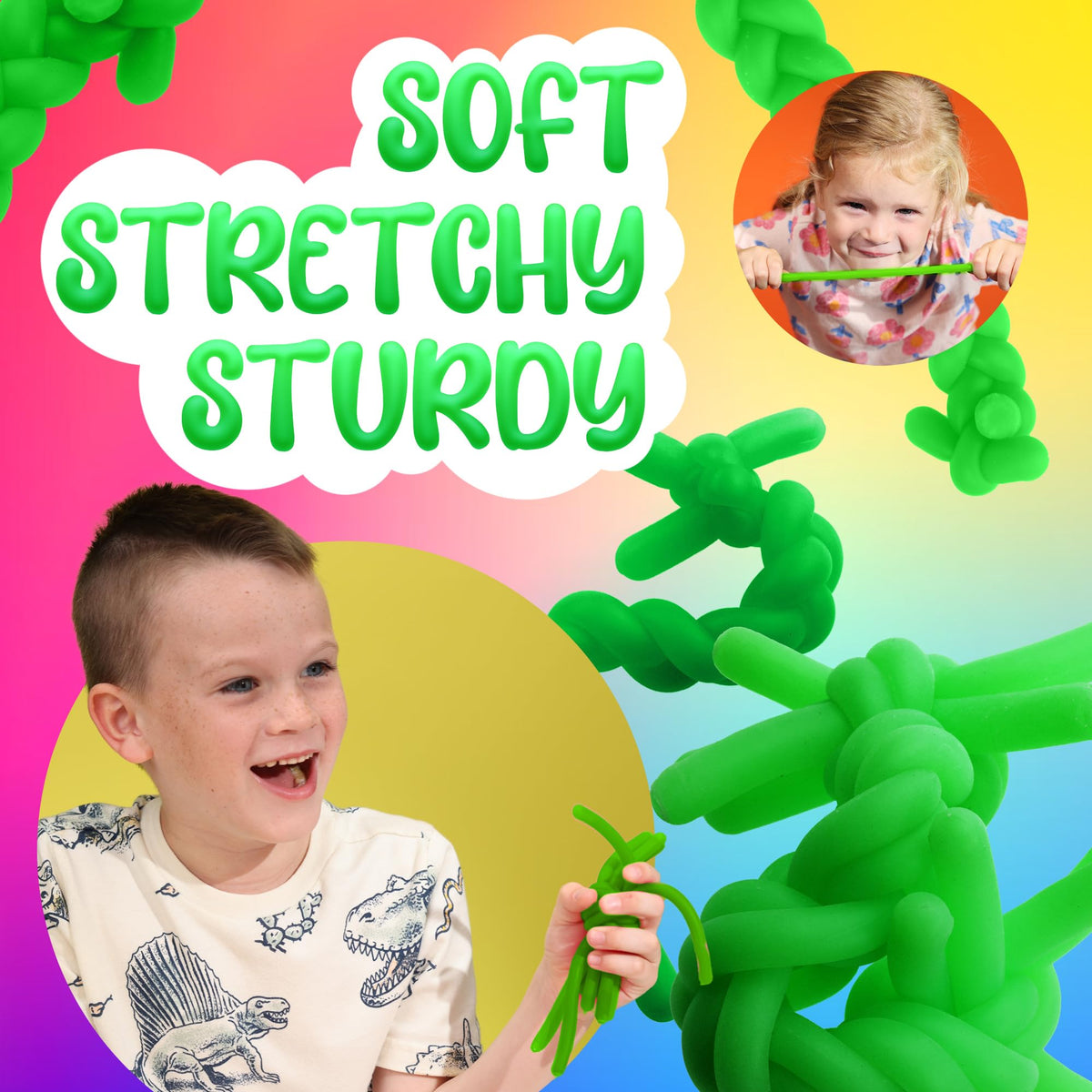 Monkey Noodles - 10 Stretchy Sensory Toys for Kids and Toddlers - Autism Sensory Products - Stretchy String - Party Favors for Kids - Treasure Box Toy for Classroom - Easter Fillers - Green