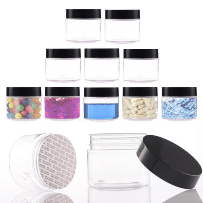 Plastic Jars with Lids - 4 OZ Small Plastic Containers - 12 Pack - Travel Cosmetic Containers for Creams - Leak Proof Clear Jar
