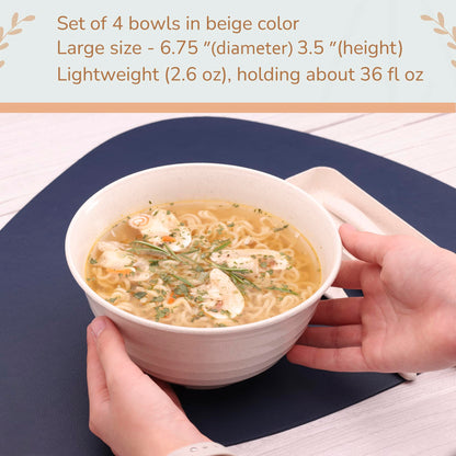 Wheat Straw Large Bowls, Set of 4, Light Weight & Reusable, 4 Colors, Dishwasher & Microwave Safe