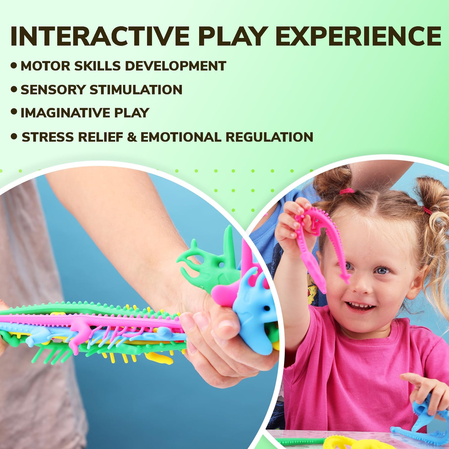 Dinosaur Toys - Stretchy Strings Fidget Toy for Kids - 9” Fun and Colorful Sensory Toys for Stress Relief