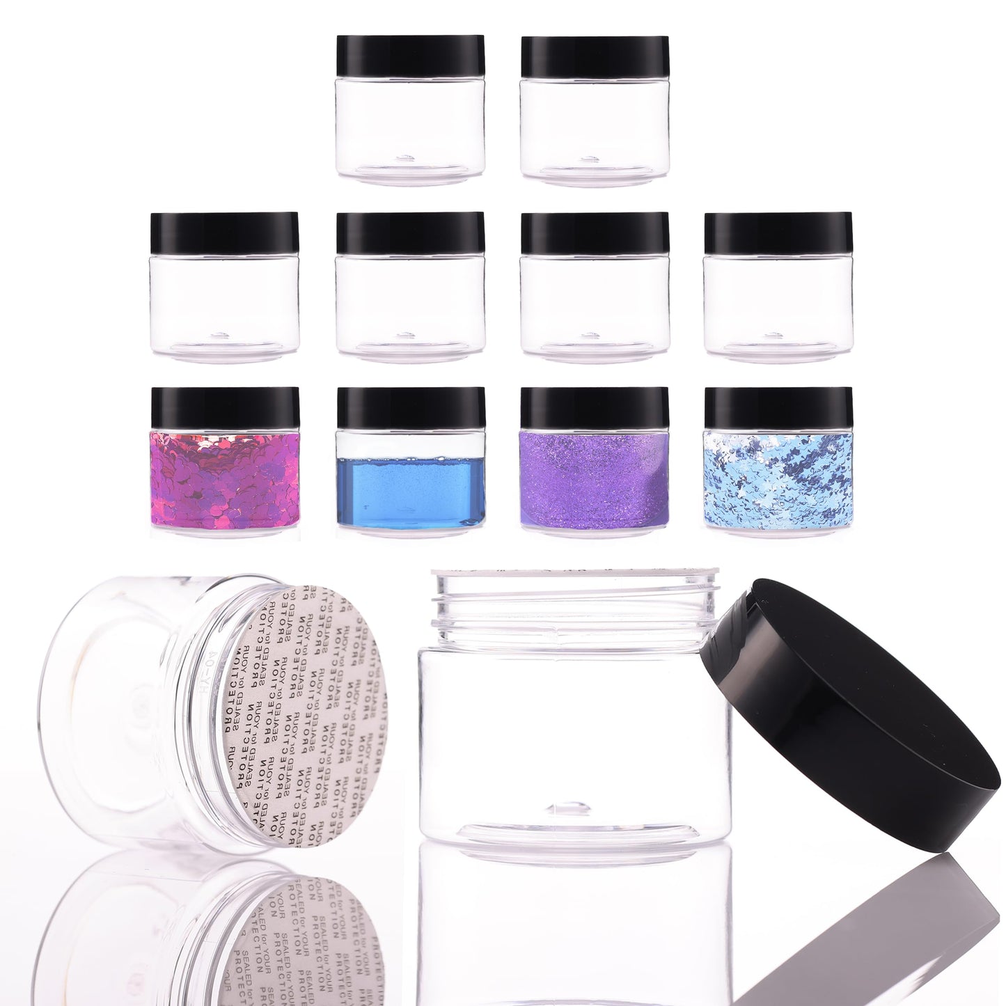 Plastic Jars with Lids - 2 OZ Small Travel Jars - Clear Plastic Containers for Cream Makeup Lotion - Leak Proof