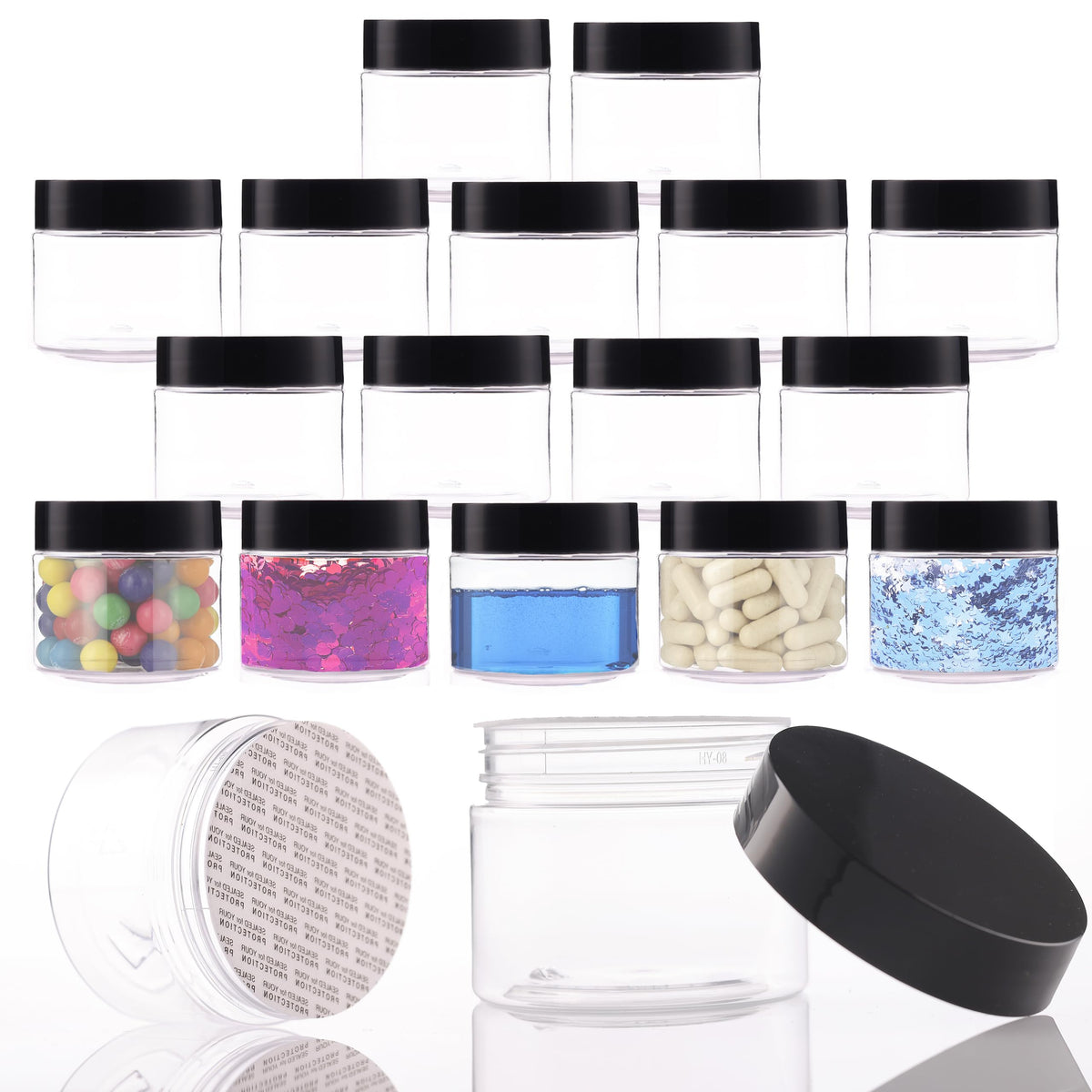 Plastic Jars with Lids - 4 OZ Small Plastic Containers - 18 Pack - Travel Cosmetic Containers for Creams, Lotion - Leak Proof Clear Jar