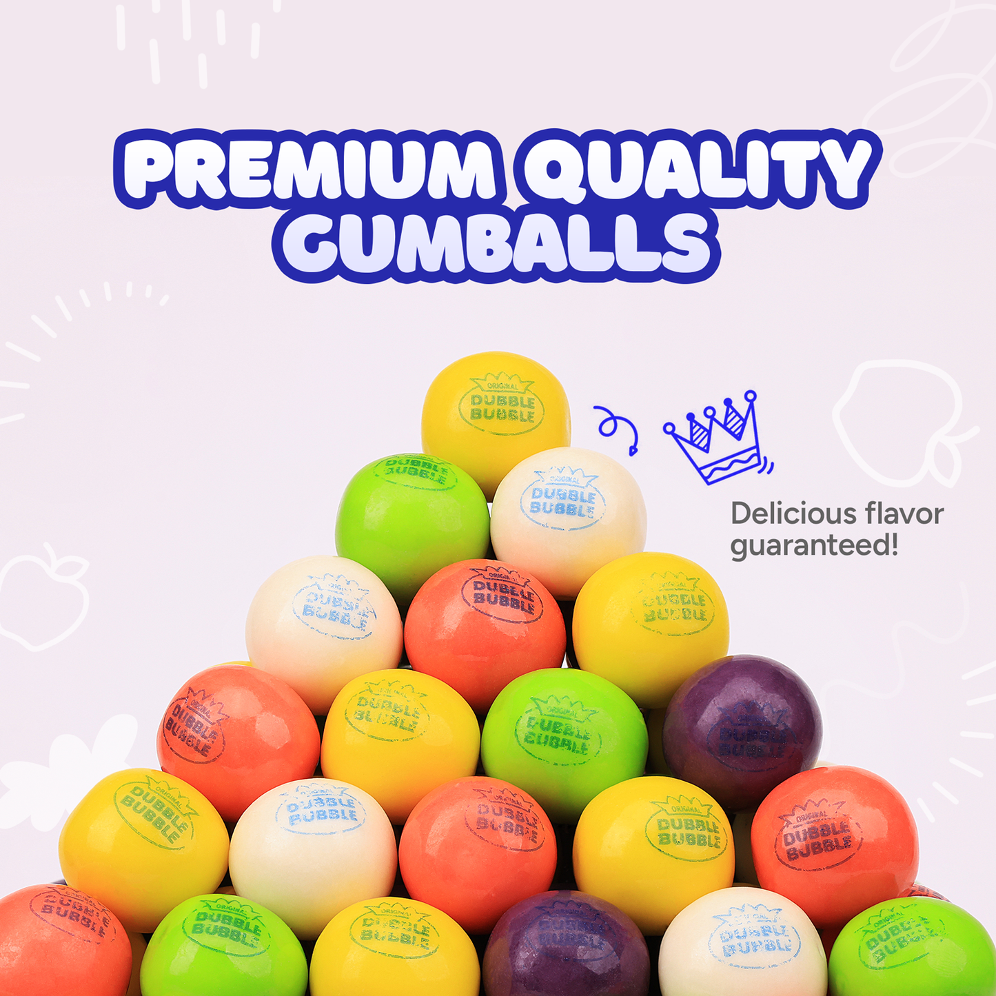 Gumballs for Gumball Machine - 1" Inch - Pina Colada, Pineapple, Peach, Green Apple, Grape Flavored Bubble Gum - 2.4 LB Bag