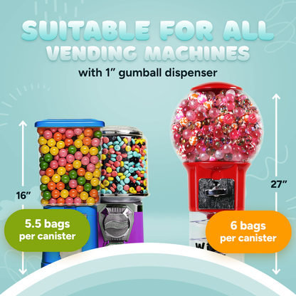 Gumballs for Gumball Machine - 1" Inch - Pina Colada, Pineapple, Peach, Green Apple, Grape Flavored Bubble Gum - 2.4 LB Bag