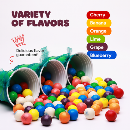 1" Gumballs for Kids in Jar - 32 pcs of Chewing Gum - Assorted Flavors