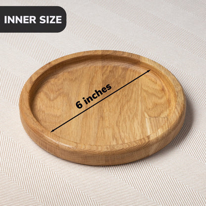 Round Appetizer Plates - 6 Inch Round Plates - Oak Eco Friendly Plates - Saucer Trays for Plants - Plates with Raised Edges
