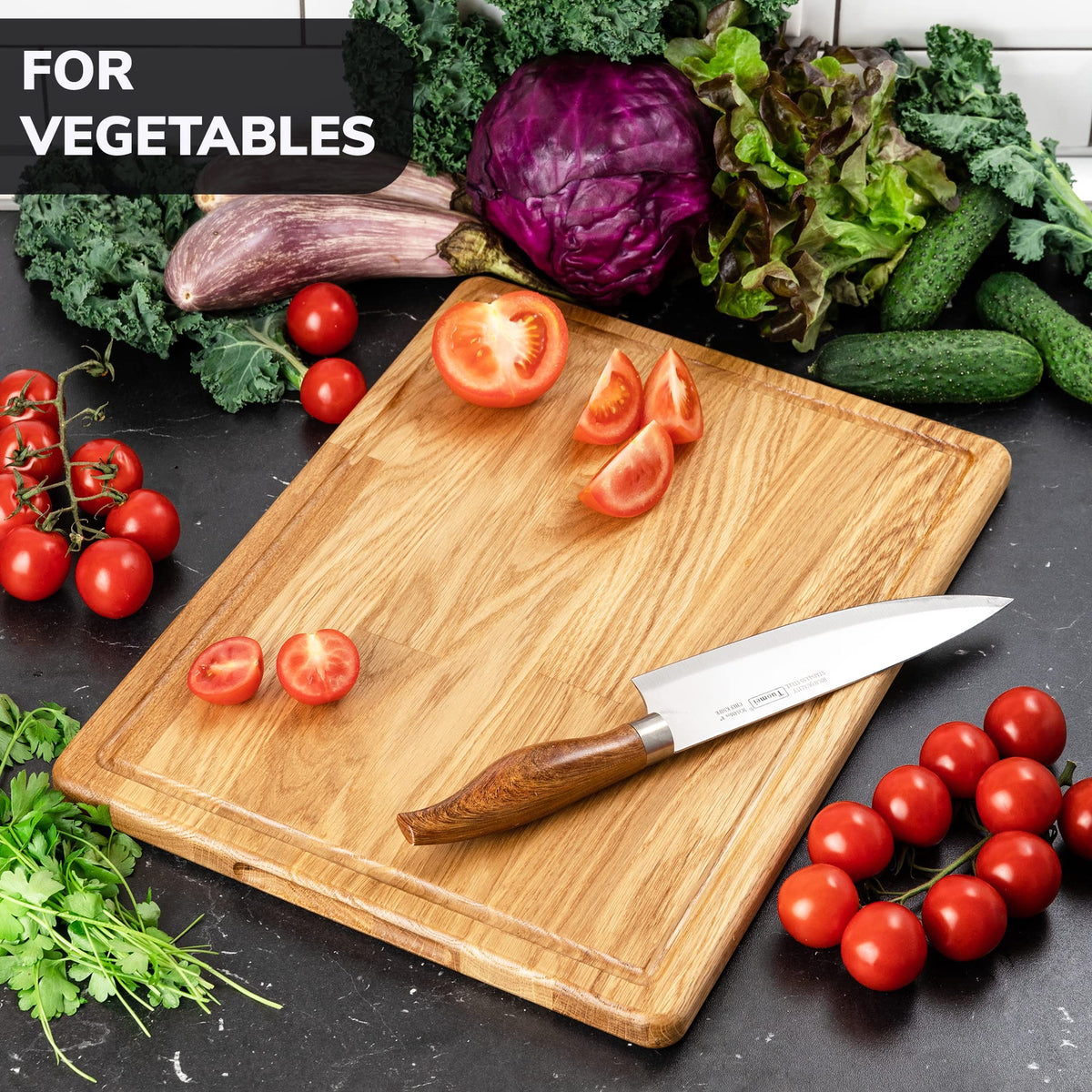 16x12 Inches Large Wood Cutting Board - Oak Cutting Board with Juice Groove - Steak Board - Fruit Cutting Board - Real Wood Cutting Board
