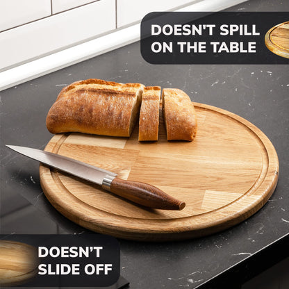 14 Inches Round Wood Cutting Board - Oak Cutting Board with Juice Groove - Pizza Cutting Board - Round Charcuterie Board - Wood Serving Board