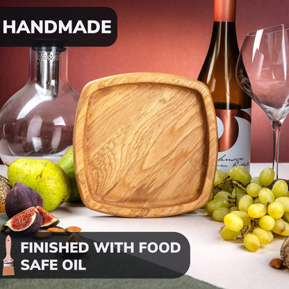 Square Appetizer Plates - 6 Inch Square Plates - Oak Eco Friendly Plates - Saucer Trays for Plants - Square Plate