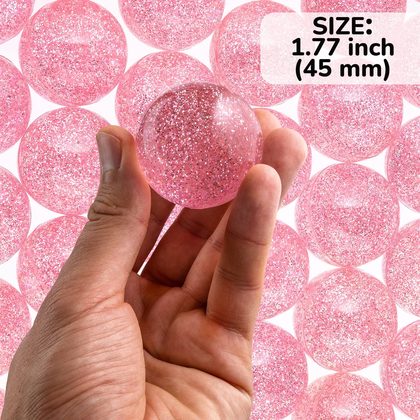 Bouncy Balls - Rubber Balls for Kids - Single Color Glitter Bounce Balls - 25 Pcs Large Bouncy Ball 45 mm - Super Ball Vending Machine Toys