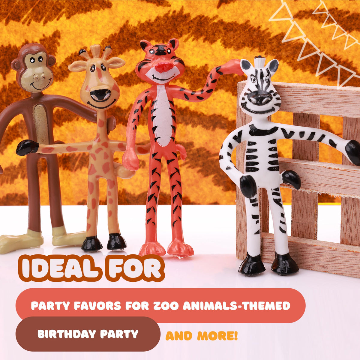 Bendable Zoo Animals 12 pcs 4 inch Wild Animal Toys in 4 Designs - Flexible Safari Animals Figures Party Favors Jungle Animals - Pinata Stuffers Rainforest Animals Figures Stress Educational Toys