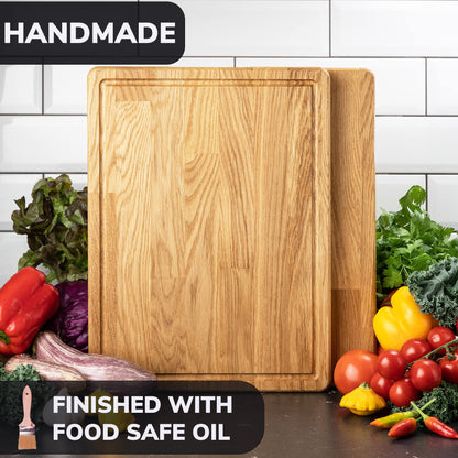 16x12 Inches Large Wood Cutting Board - Oak Cutting Board with Juice Groove - Steak Board - Fruit Cutting Board - Real Wood Cutting Board