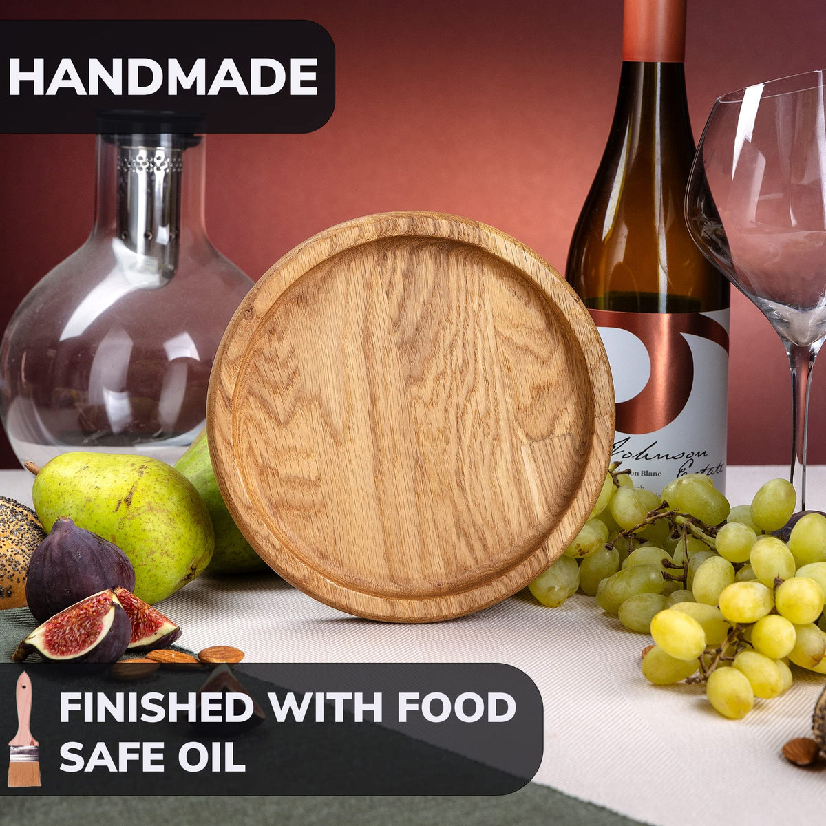 Round Appetizer Plates - 6 Inch Round Plates - Oak Eco Friendly Plates - Saucer Trays for Plants - Plates with Raised Edges