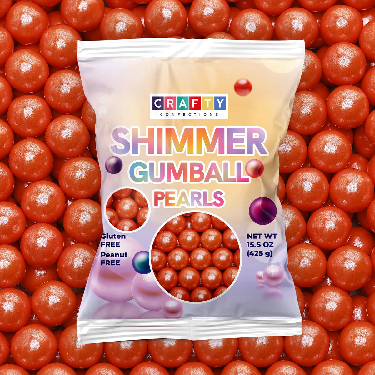 Shimmer Gumballs for Gumball Machine Pearl Assorted Candy - Fruit Flavored Gum 190 pcs 15 oz Chewing Gum - Nostalgic Bubble Gum for Kids, Party Favors Easter Basket Sweet Treats, 16mm (0.62 inch) (Orange)