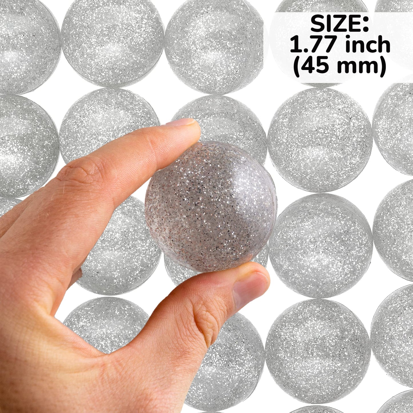 Bouncy Balls - Rubber Balls for Kids - Single Color Glitter Bounce Balls - 25 Pcs Large Bouncy Ball 45 mm - Super Ball Vending Machine Toys