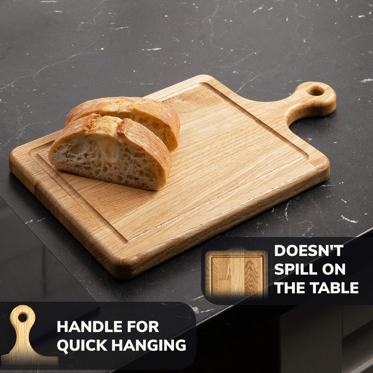 13.5x8 Inches Small Wood Cutting Board with Handle - Oak Cutting Board - 20 mm Thin Cutting Board - Real Wood Cutting Board