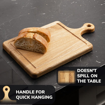 13.5x8 Inches Small Wood Cutting Board with Handle - Oak Cutting Board - 20 mm Thin Cutting Board - Real Wood Cutting Board