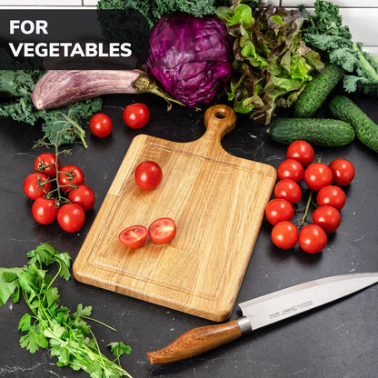 13.5x8 Inches Small Wood Cutting Board with Handle - Oak Cutting Board - 20 mm Thin Cutting Board - Real Wood Cutting Board