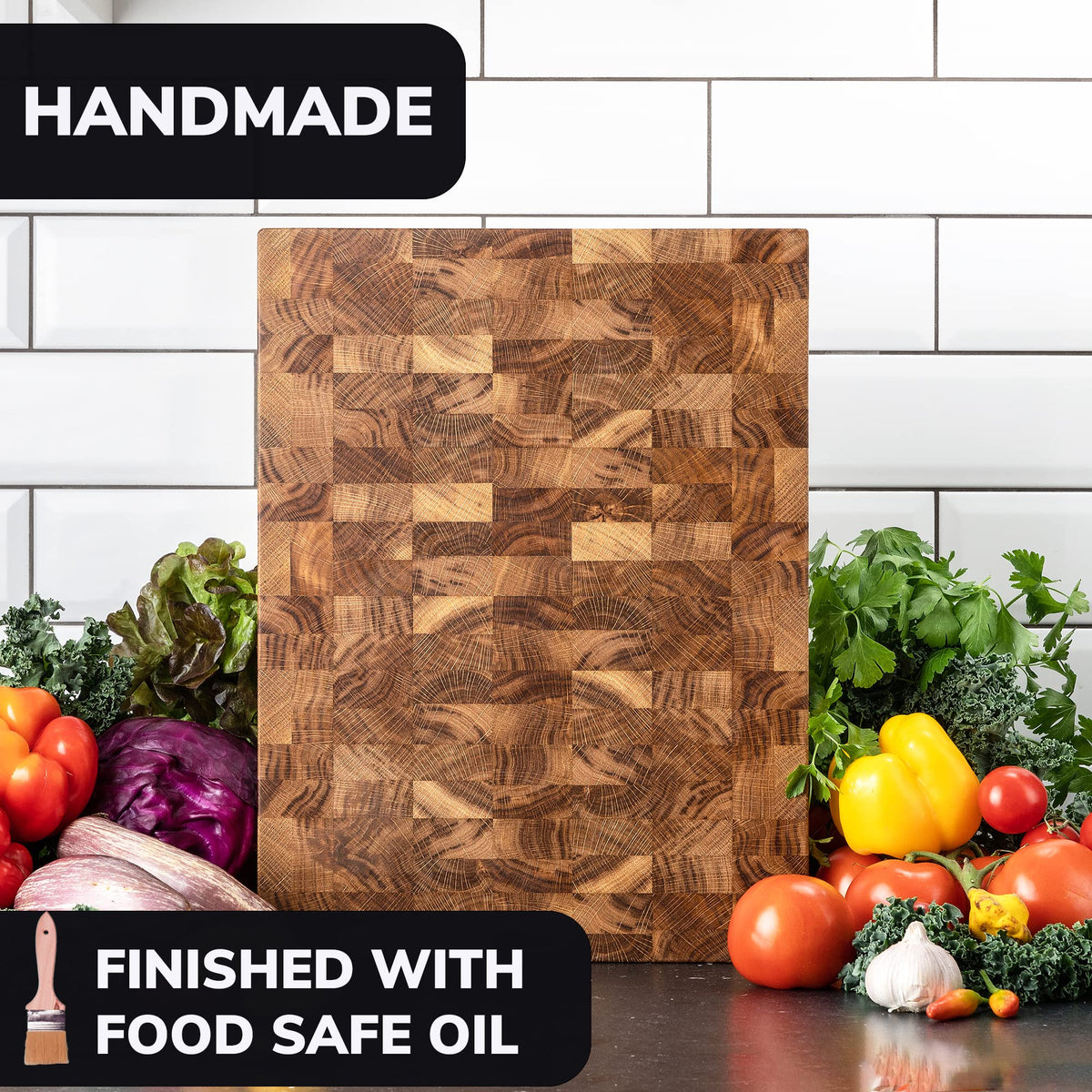 16x12 Inches Oak End Grain Cutting Board - Meat Cutting Chopping Board - Thick Large Cutting Board for Kitchen - Heavy Duty Cutting Board - Black Wood
