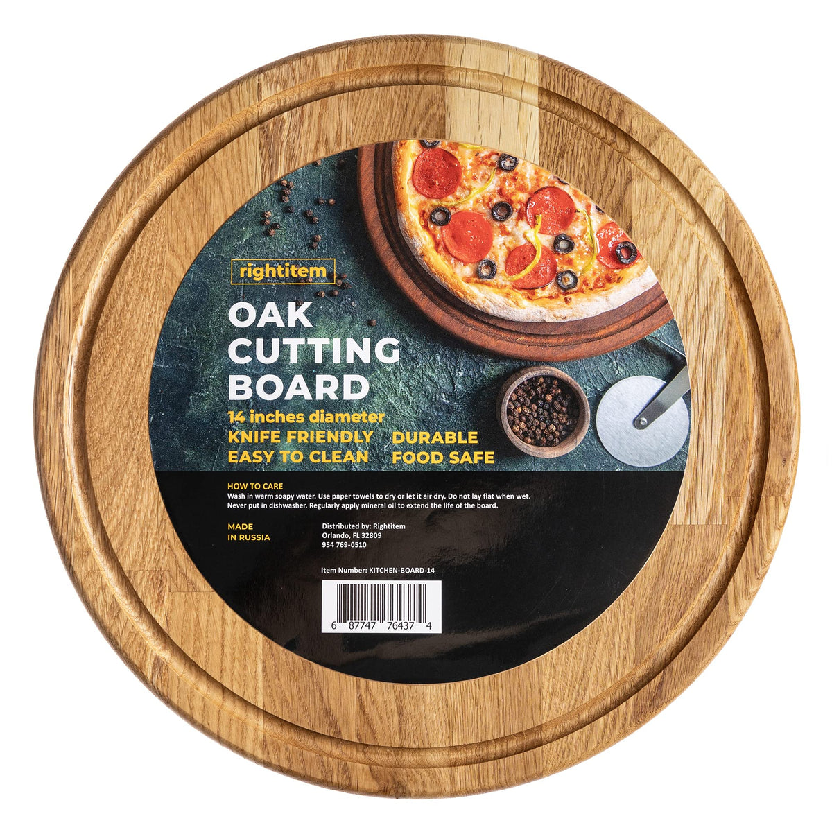14 Inches Round Wood Cutting Board - Oak Cutting Board with Juice Groove - Pizza Cutting Board - Round Charcuterie Board - Wood Serving Board