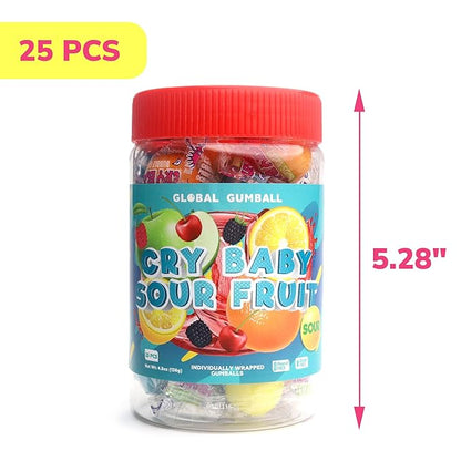 Sour Gumballs - Sour Fruit Gum - 25 Pcs Individually Wrapped Gumball - Chewing Bubble Gum - Colored Gum Balls in Jar
