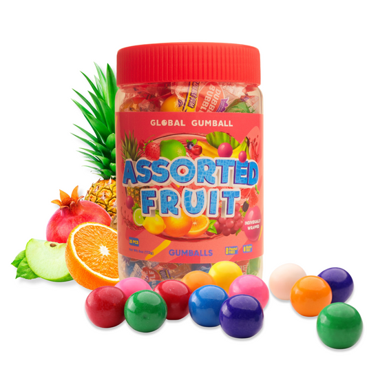 25 Pcs of Individually Wrapped Gumballs in Jar - Assorted Fruit and Berries Flavors