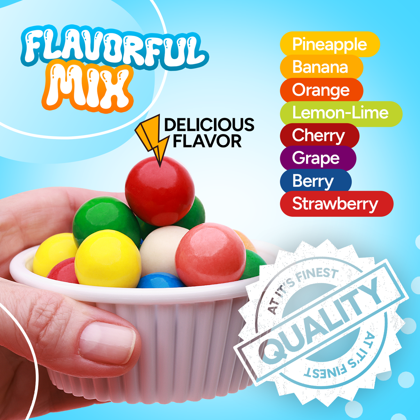 25 Pcs of Individually Wrapped Gumballs in Jar - Assorted Fruit and Berries Flavors