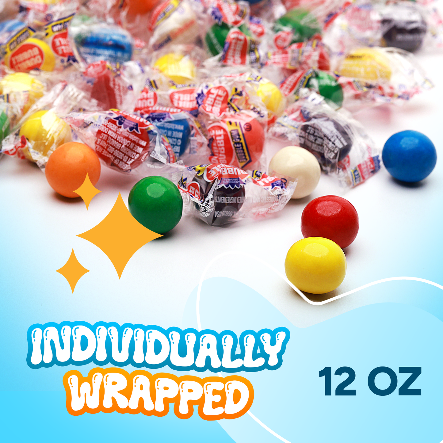 60 Pcs of Individually Wrapped Gumballs - 12 Oz Bag - Assorted Flavors