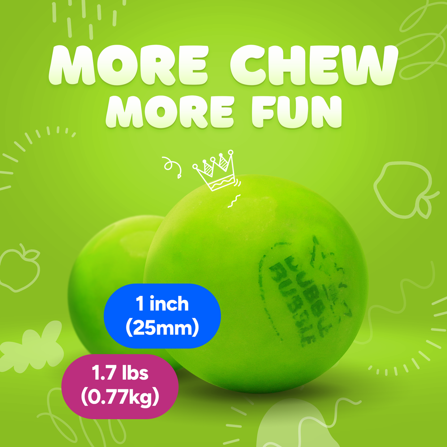 Gumballs for Gumball Machine - 1" Inch Green Apple Flavored Bubble Gum - 1.7 LB Bag