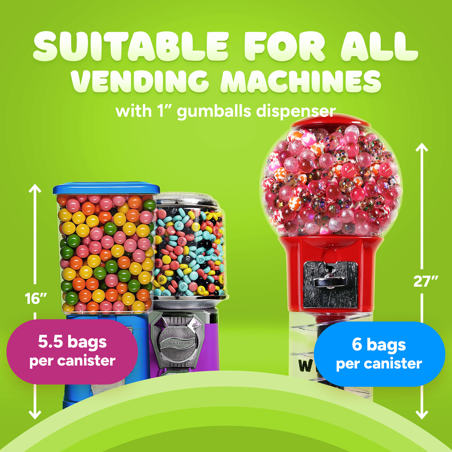 Gumballs for Gumball Machine - 1" Inch Green Apple Flavored Bubble Gum - 1.7 LB Bag