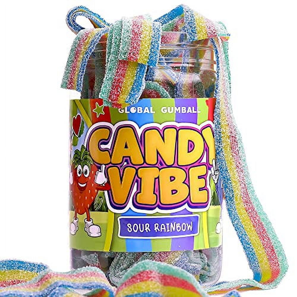 Sour Candy - Rainbow Candy Belts - 0.55 Lb Sour Candy Belts in Bottle - Rainbow Belt Candy