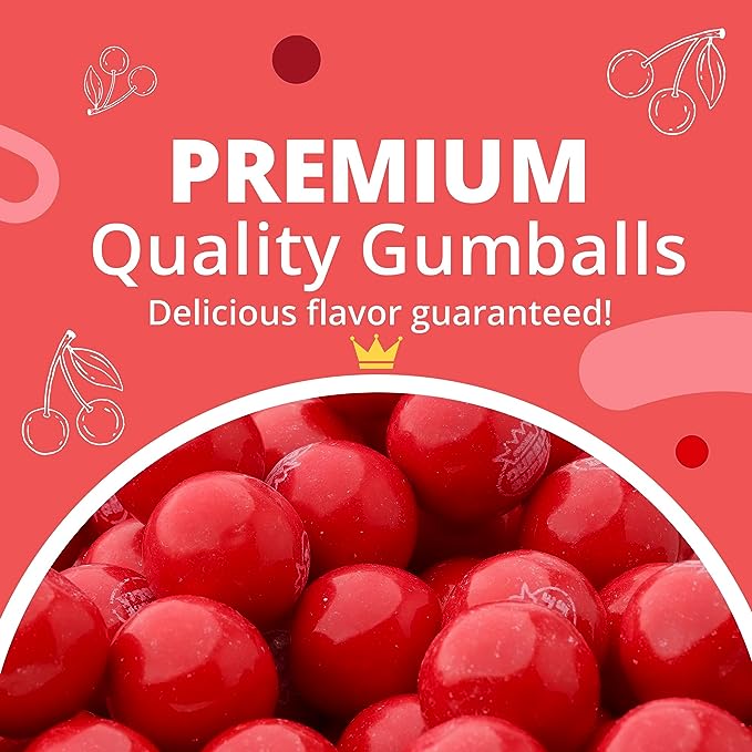 Gumballs in Jar - 1 Inch Large Gumballs - Cherry Flavored Bubble Gum - Green Kids Gum - Gumballs for Kids - 9 OZ