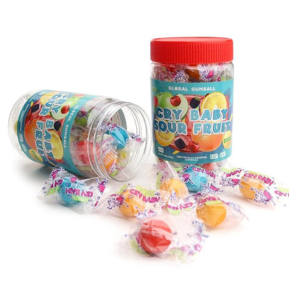 Sour Gumballs - Sour Fruit Gum - 25 Pcs Individually Wrapped Gumball - Chewing Bubble Gum - Colored Gum Balls in Jar