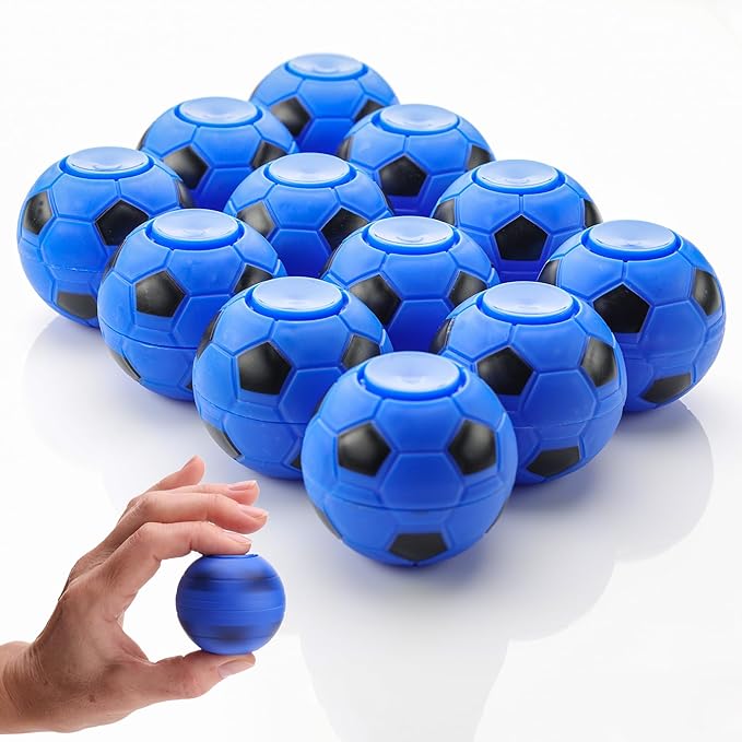 2 Inch Stress Balls - 12 Pcs Soccer Party Favors - Blue Mini Fidget Spinners - Classroom prizes - Fidget Spinners for Kids