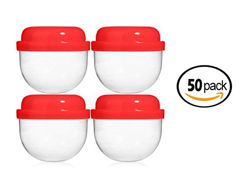 50 RED Vending Machine Capsules 2", Empty Acorn Cases for Gumball Containers, Toy Stands, and Party Favors, Red Colored Lids and Clear Bottoms