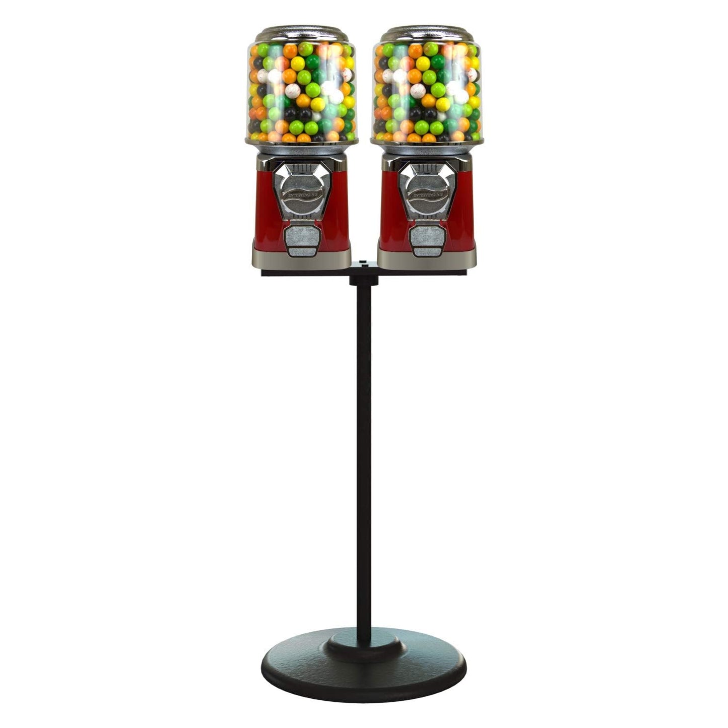 2 Vending Machines with Stand & Connecting Board Bundle - Bubble Gum Red Vending Machine and Black Metal Stand Bundle - Coin Gumball Machine