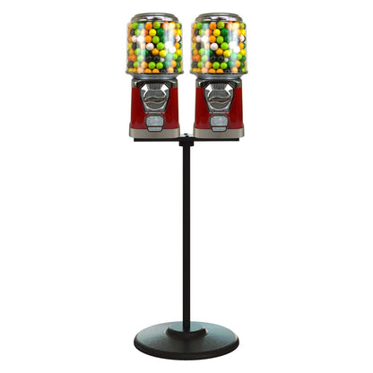 2 Vending Machines with Stand & Connecting Board Bundle - Bubble Gum Red Vending Machine and Black Metal Stand Bundle - Coin Gumball Machine