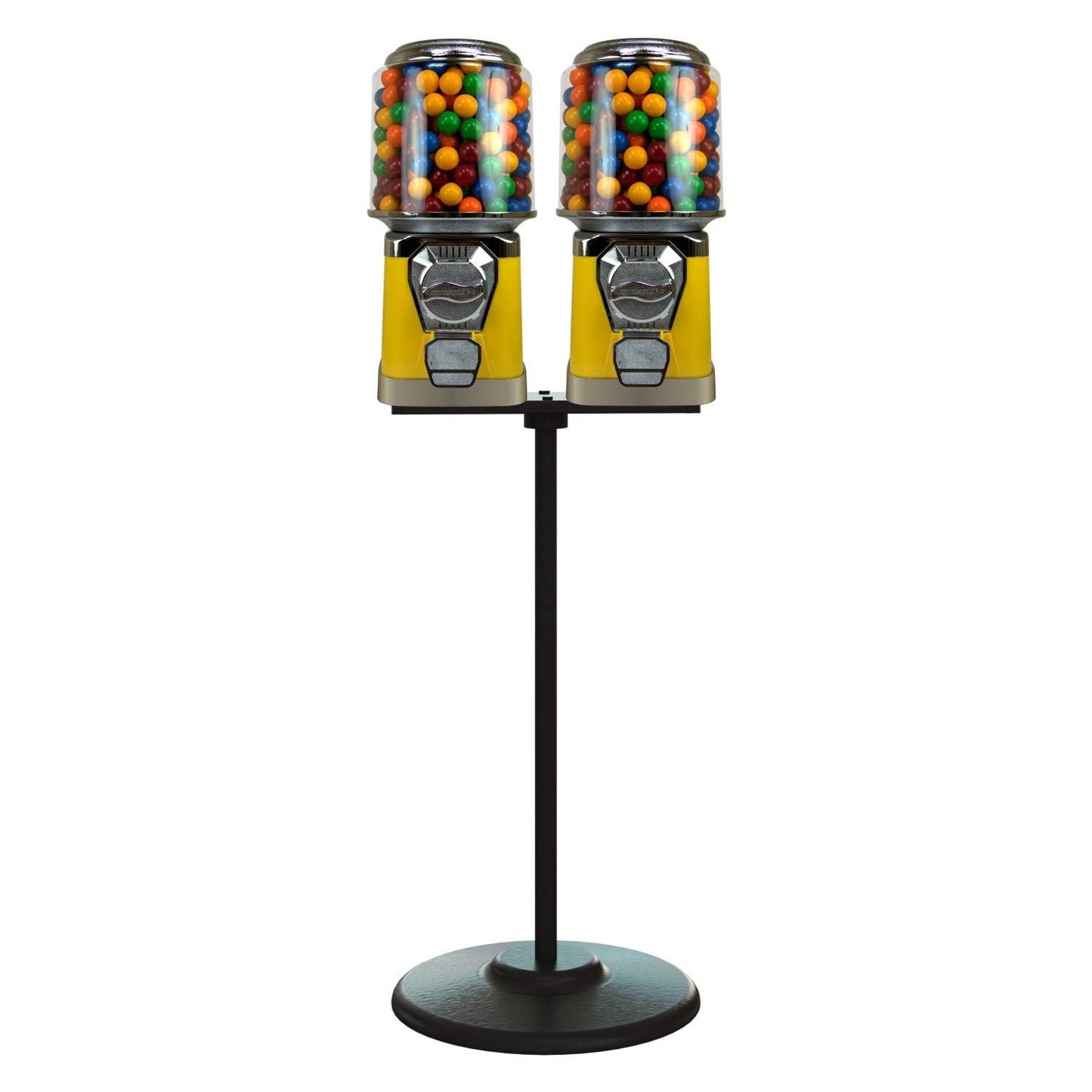 2 Vending Machines with Stand & Connecting Board Bundle - Bubble Gum Yellow Vending Machine and Black Metal Stand Bundle - Coin Gumball Machine