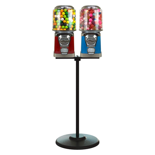 2 Vending Machines with Stand & Connecting Board Bundle - Bubble Gum Vending Machine and Black Metal Stand Bundle - Coin Gumball Machine - Red&Blue