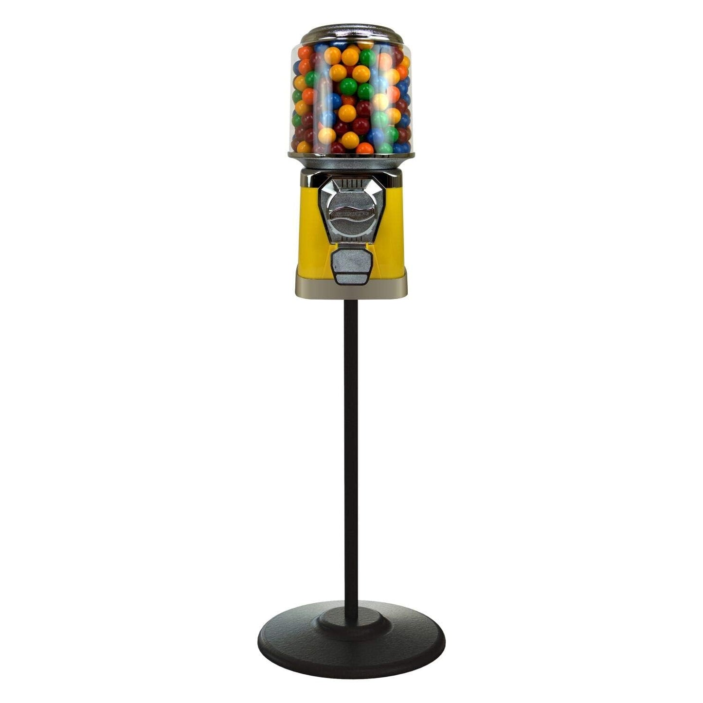 Vending Machine with Metal Stand & Cylinder Globe - Bubble Gum Yellow Vending Machine and Black Metal Stand Bundle - Coin Gumball Machine