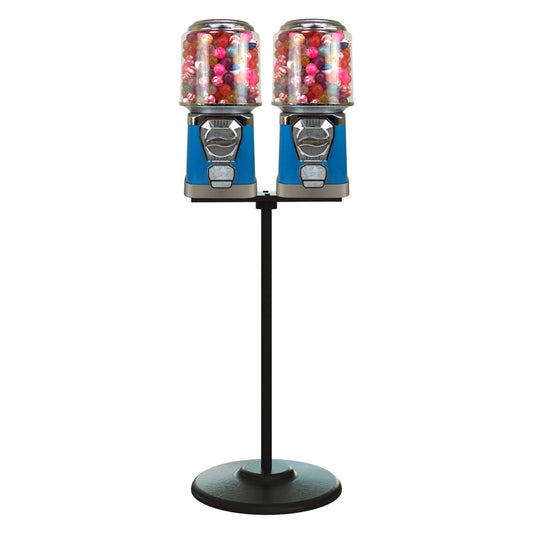 2 Vending Machines with Stand & Connecting Board Bundle - Bubble Gum Blue Vending Machine and Black Metal Stand Bundle - Coin Gumball Machine