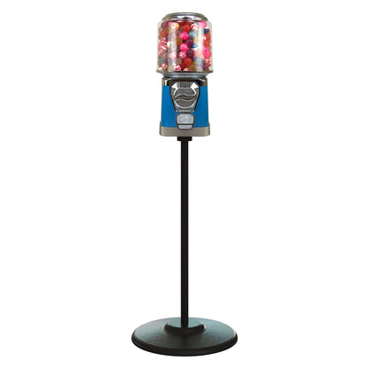 Vending Machine with Metal Stand & Cylinder Globe - Bubble Gum Blue Vending Machine and Black Metal Stand Bundle - Coin Gumball Machine