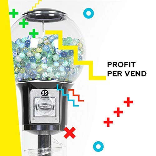 Gumball Machine Black Height 48" Coin $0.25 Bubblegum Vending Machine - Spiral Gum Machine with Dispenser for Gumballs - Bouncy Balls - Toy Capsules