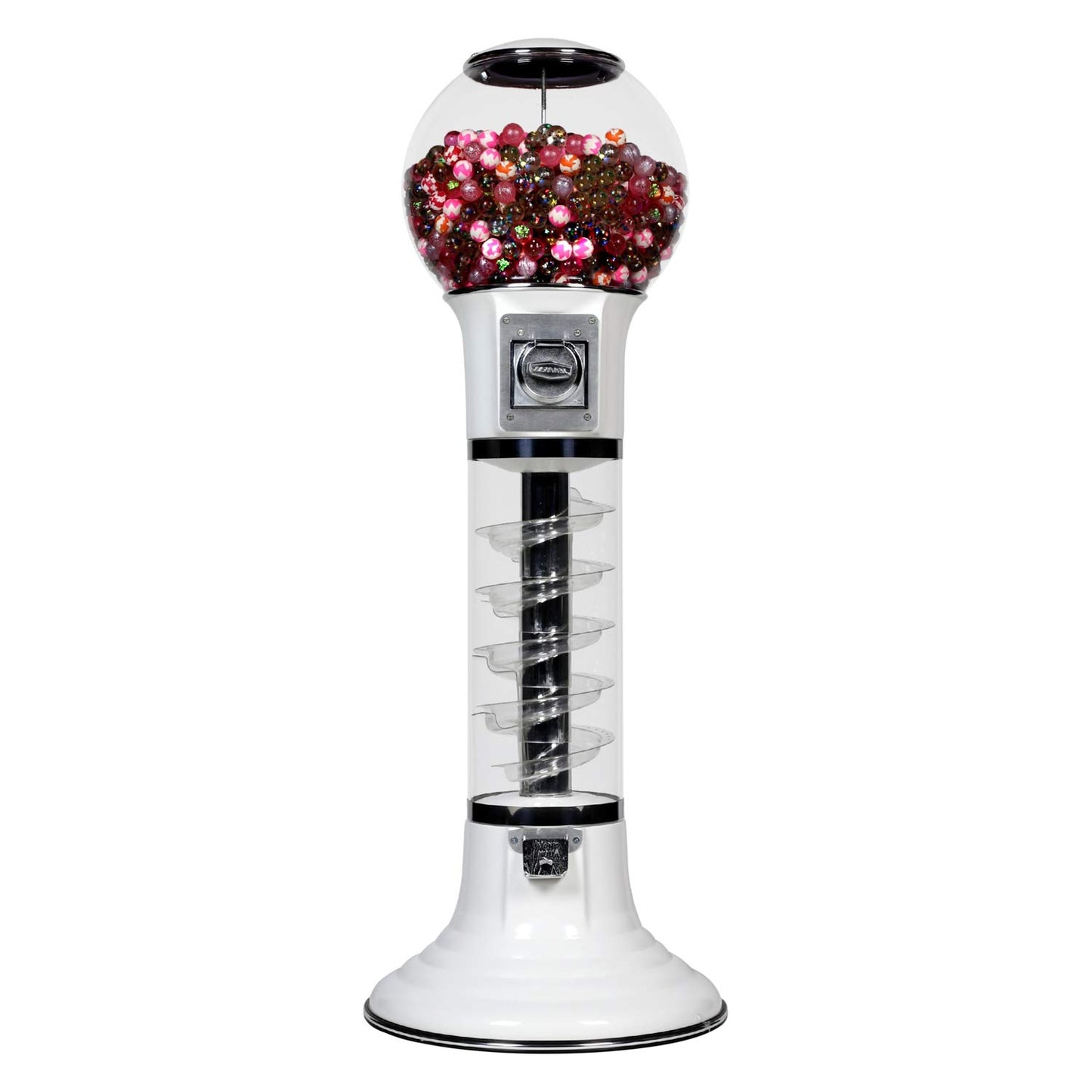 Gumball Machine White $0.25 Coin 48" Tall Bubblegum Vending Machine - Spiral Gum Machine with Dispenser for Gumballs - Bouncy Balls - Toy Capsules