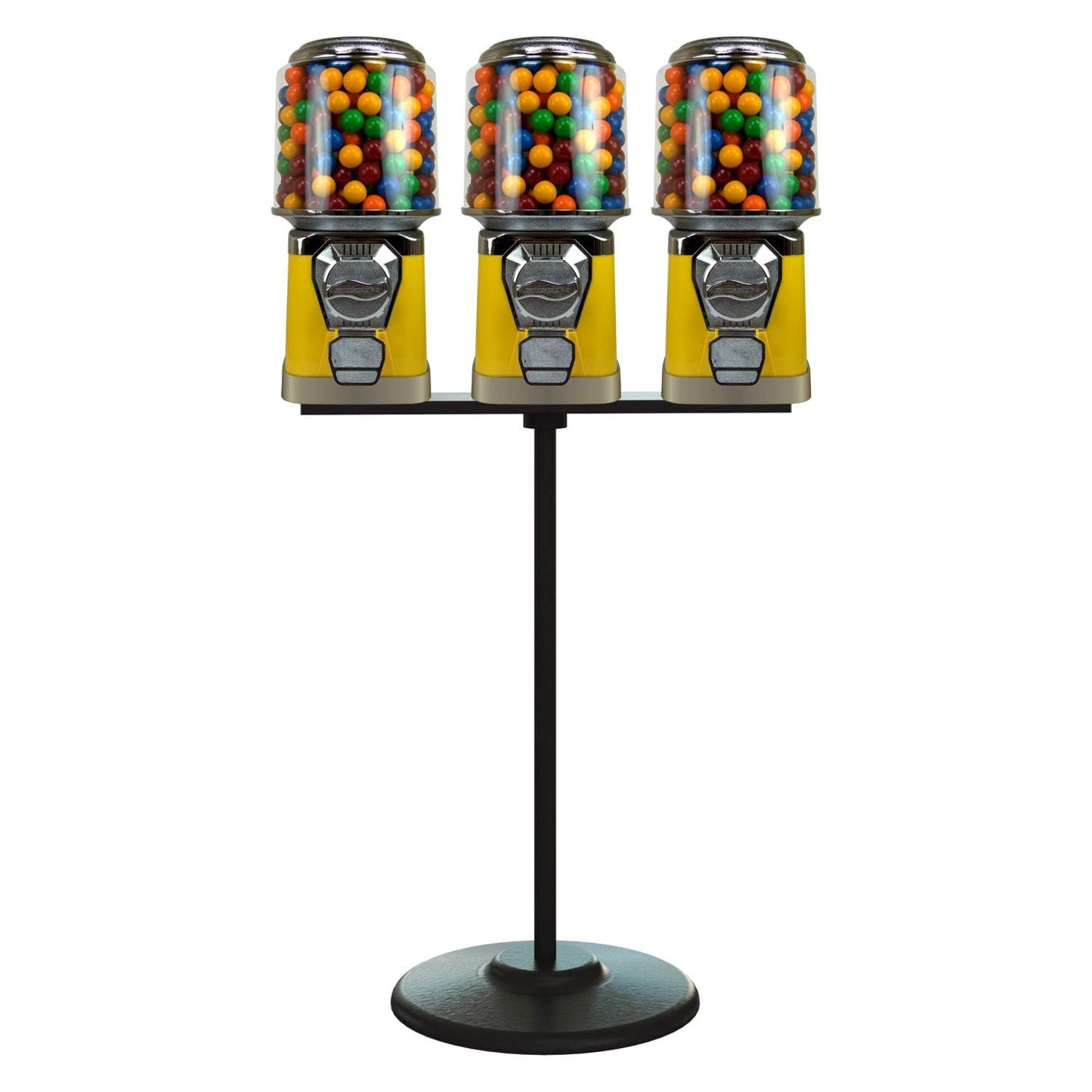 3 Vending Machines with Metal Stand & Connecting Board Bundle - Bubble Gum Yellow Vending Machine and Black Metal Stand Bundle - Coin Gumball Machine