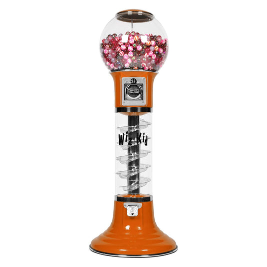 Gumball Machine Orange Height 48" Coin $0.25 Bubblegum Vending Machine - Spiral Gum Machine with Dispenser for Gumballs - Bouncy Balls - Toy Capsules